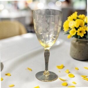 Lancaster Jubilee Yellow Wine Goblet, Floral Etched Amber Glassware, Replacement